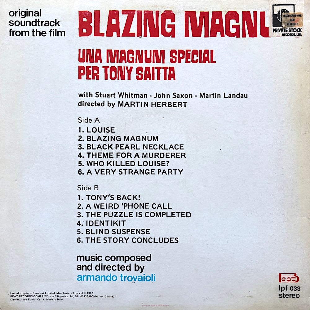 伊LP OST, Armando Trovaioli Una Magnum Special Per Tony Saitta HBR017 HOLY BASIL 未開封 /00260 Armando Trovaioli – Una Magnum Special Per Tony Saitta (Beat